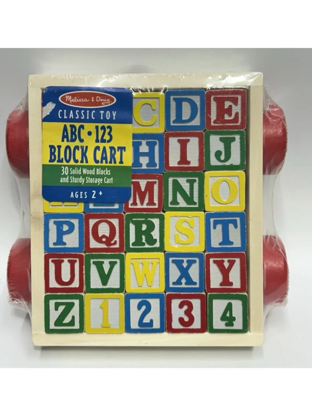 Melissa & Doug Classic ABC 123 Wooden Block Cart New Sealed in Plastic 30 Blocks